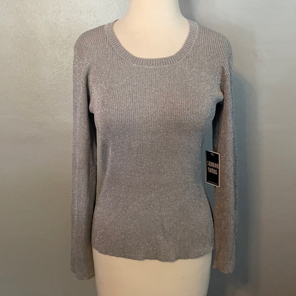 NWT Sharon Young Top Silver Metallic Small